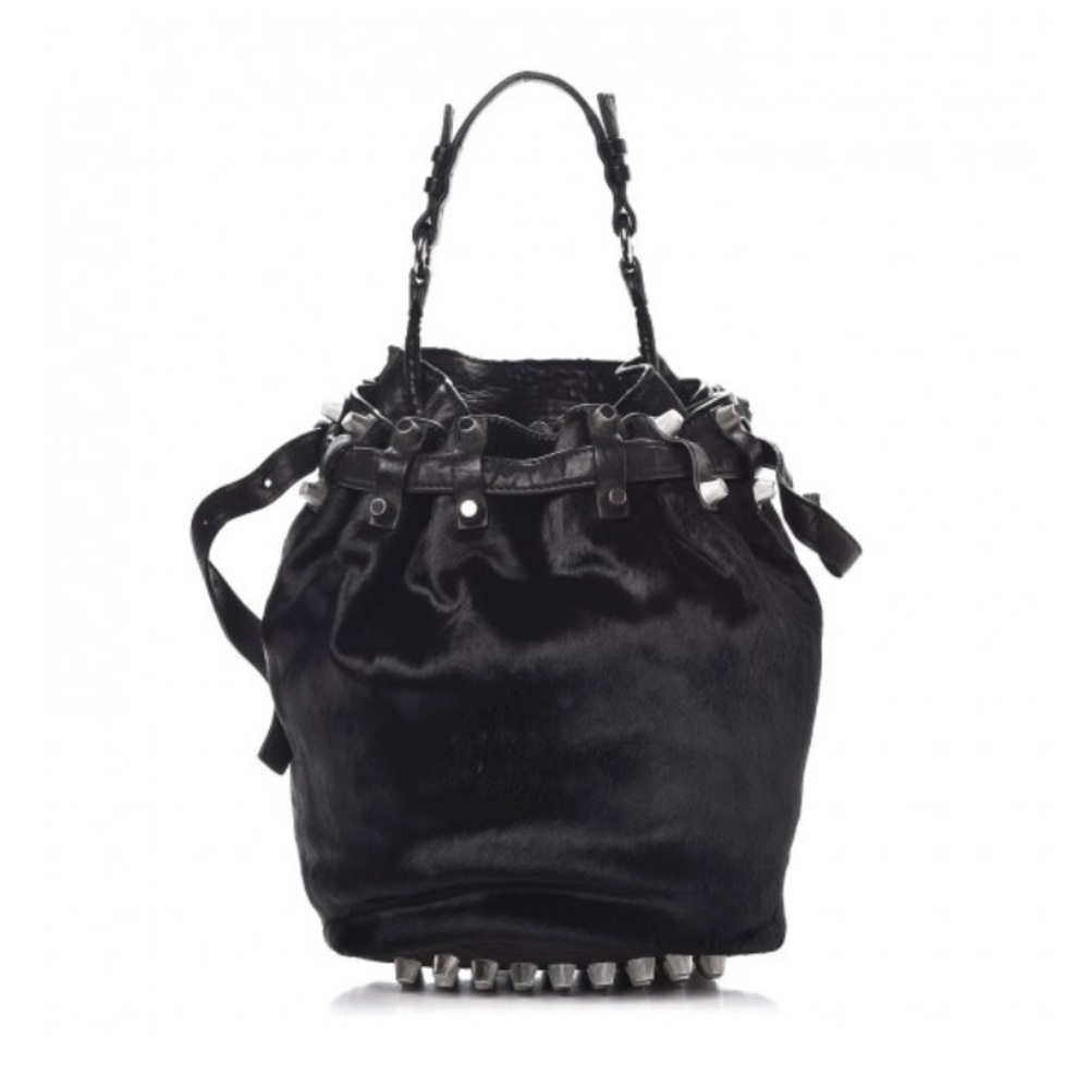 Alexander Wang Pony Hair Diego Bucket Bag Black with Nickel Hardware
